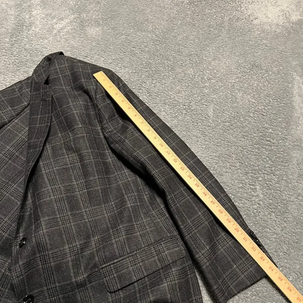 Baroni Blazer Mens 48R Super 150s Gray Plaid Wool Sport Coat Jacket